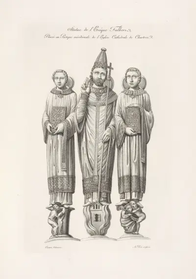 Biskop Fulberts staty vid södra portalen i Chartres katedral av Nicolas Xavier Willemin