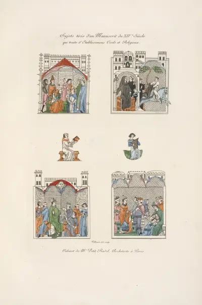 Sujets tirés d’un manuscrit du XIVe. siècle qui traite d’établissemens civils et religieux. av Nicolas Xavier Willemin