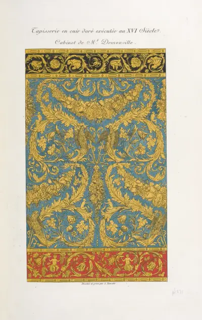 Tapisserie en cuir doré exécutée au XVI siècle. Cabinet de Mr. Demonville av Nicolas Xavier Willemin