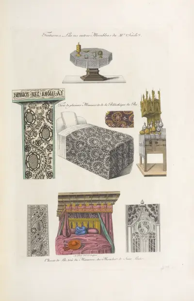 Tentures, lits et autres meubles du XVe. siècle. Tirés de plusieurs manuscrits de la bibliothèque du roi av Nicolas Xavier Willemin