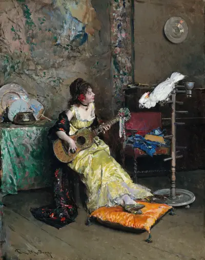 Woman With A Parrot av Raimundo de Madrazo y Garreta