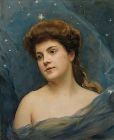Young woman surrounded by stars av Raimundo de Madrazo y Garreta