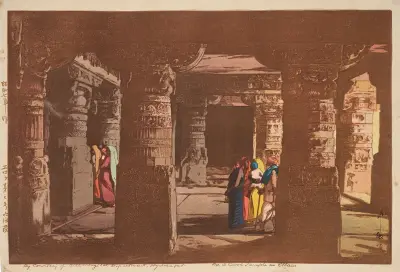 Erora daisango kutsuin (Ellora, cave temple no.3) av Yoshida Hiroshi