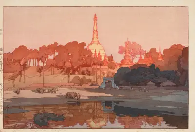 Ranguun no kinto (Golden pagoda in Rangoon) av Yoshida Hiroshi