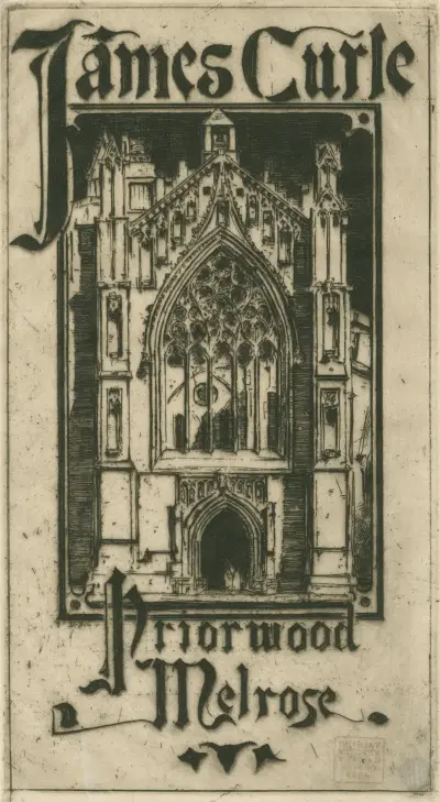 Bookplate for James Curle av David Young Cameron