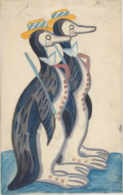 Two penguins av Sergey Yurievich Sudeikin