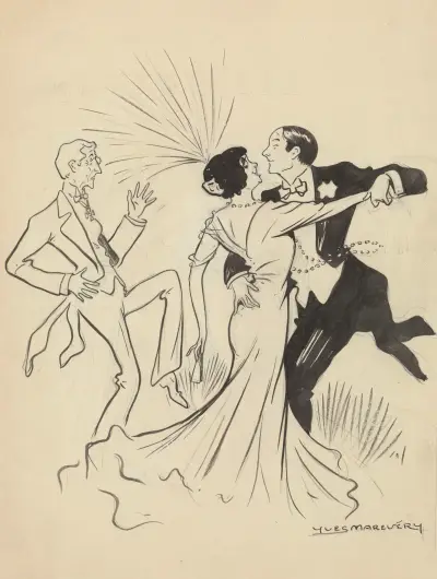 Georges Tréville, Jane Alba et Henry Defreyn dans ‘La divorcée’ de Victor Léon av Yves Marevéry