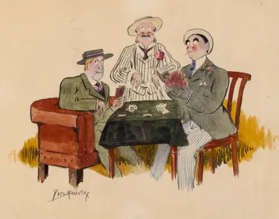 Max Dearly, Guillaume Guy och Albert Brasseur i 'L'amour en banque' av Louis Artus av Yves Marevéry