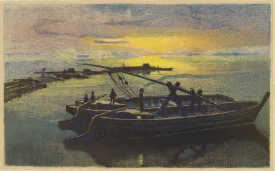 Barges on the Vistula av Zofia Stankiewicz