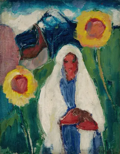 Sketch of a Woman among Sunflowers av Zolo Palugyay