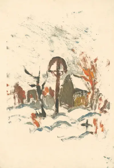 Byns kyrkogård i vinter av Zolo Palugyay