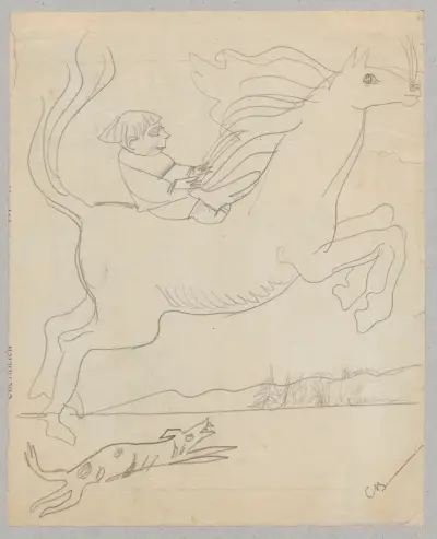 Humorous drawing for nephew Alik, I (with a horse) von Zygmunt Waliszewski