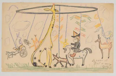 Humorous drawing for nephew Alik IV (carousel) von Zygmunt Waliszewski