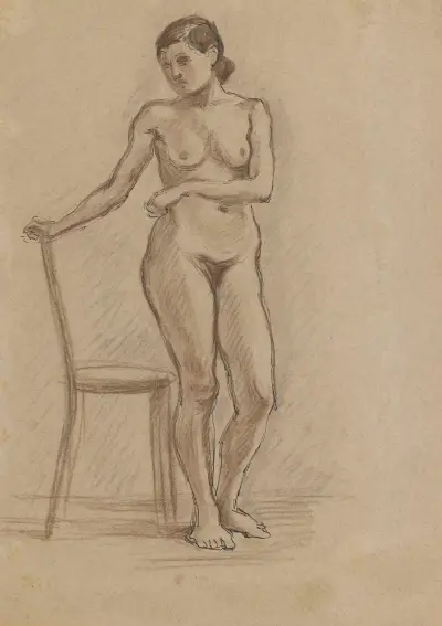 Nude standing beside a chair von Zygmunt Waliszewski