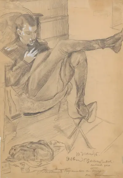 Portrait of Kirill Zdanevich with a rabbit av Zygmunt Waliszewski