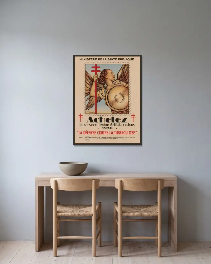 10e Campagne nationale du timbre antituberculeux 1936 von Abel Faivre gerahmt an einer Wand
