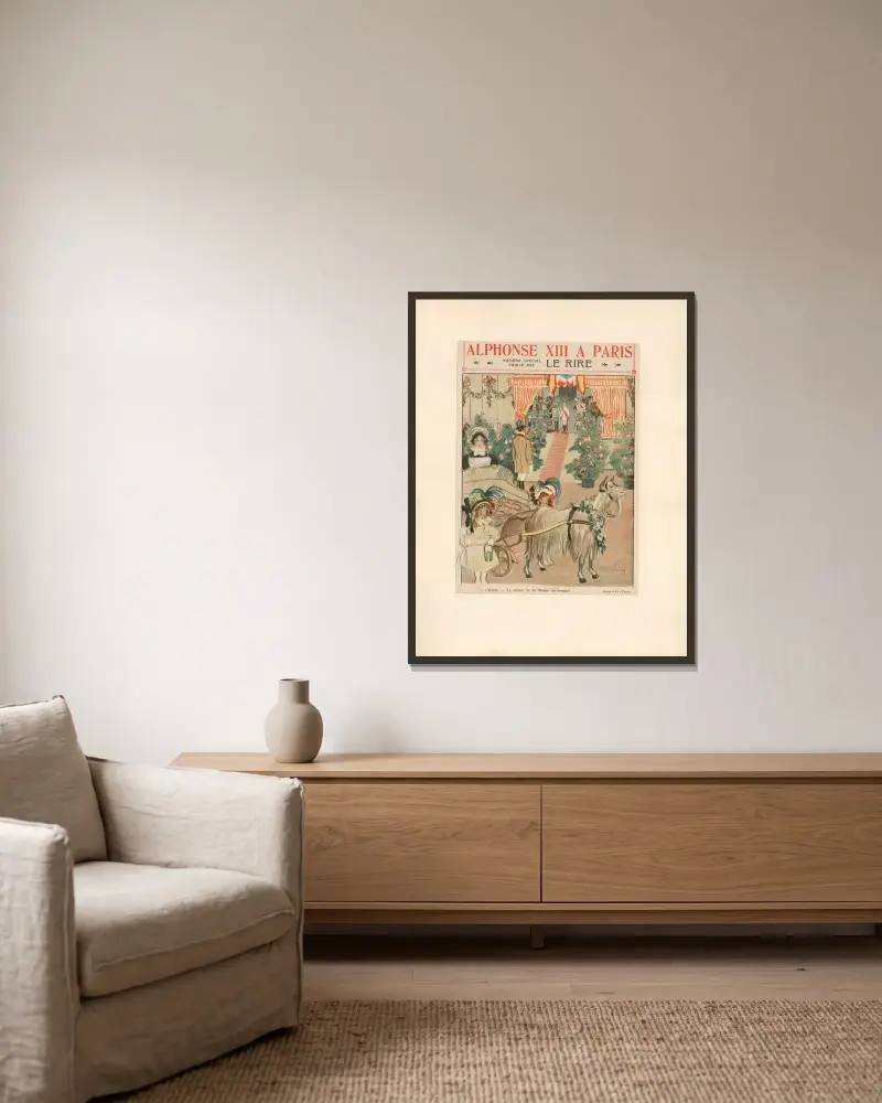 Alphonse XIII. in Paris von Abel Faivre gerahmt an einer Wand