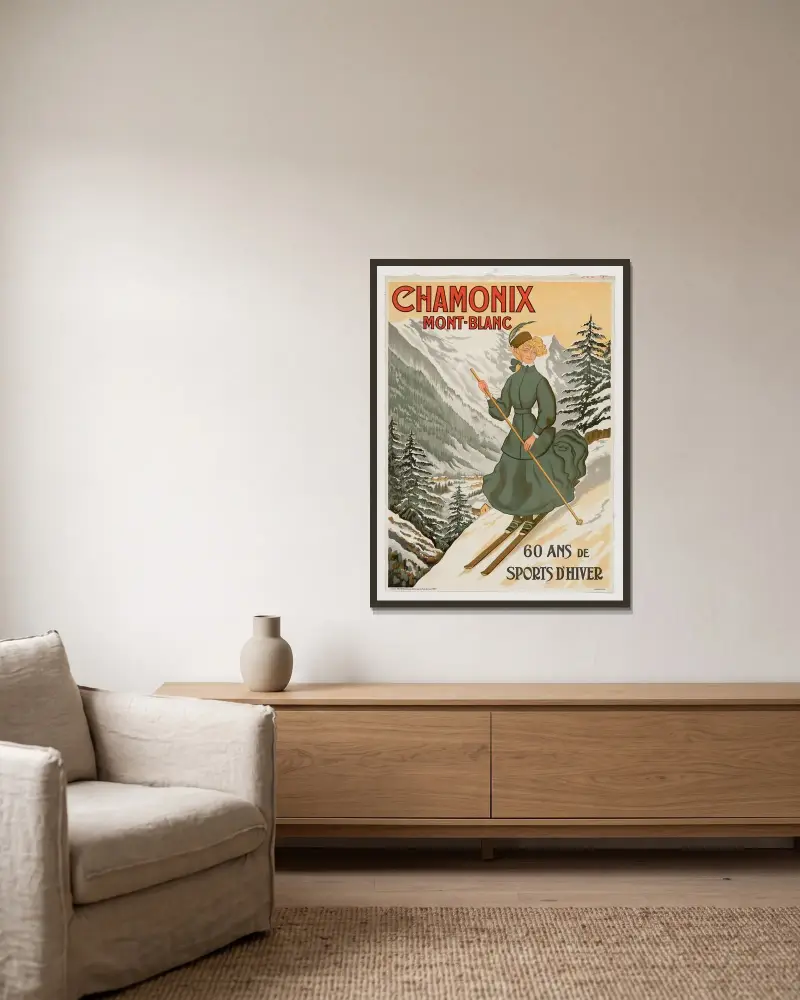 Chamonix Mont-Blanc av Abel Faivre inramad på en vägg