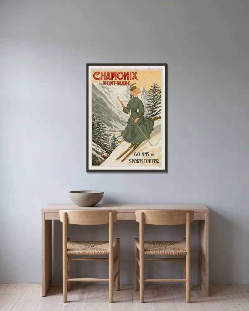 Chamonix Mont-Blanc av Abel Faivre inramad på en vägg