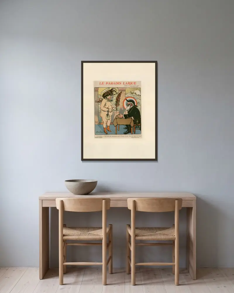 Das weltliche Paradies von Abel Faivre gerahmt an einer Wand
