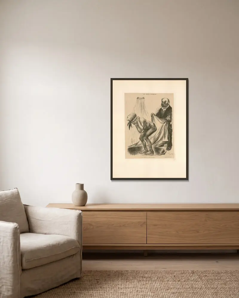 Les petits bonheurs von Abel Faivre gerahmt an einer Wand