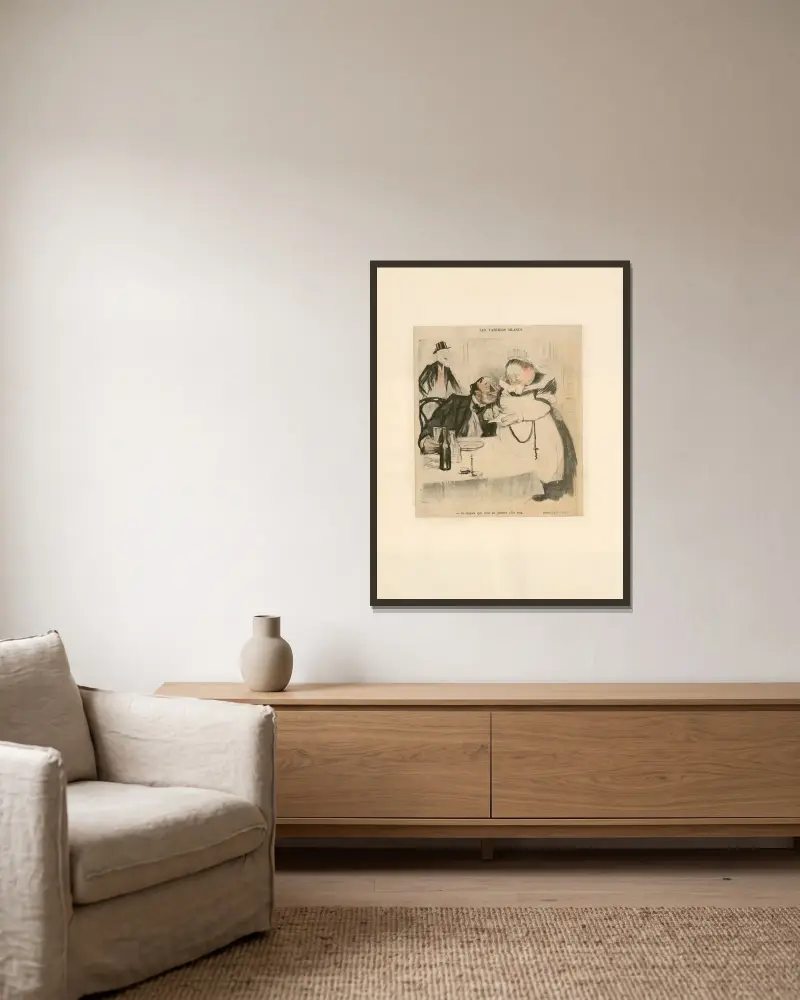 Die weißen Schürzen von Abel Faivre gerahmt an einer Wand