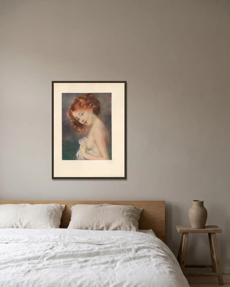 Portrait de jeune fille av Abel Faivre inramad på en vägg