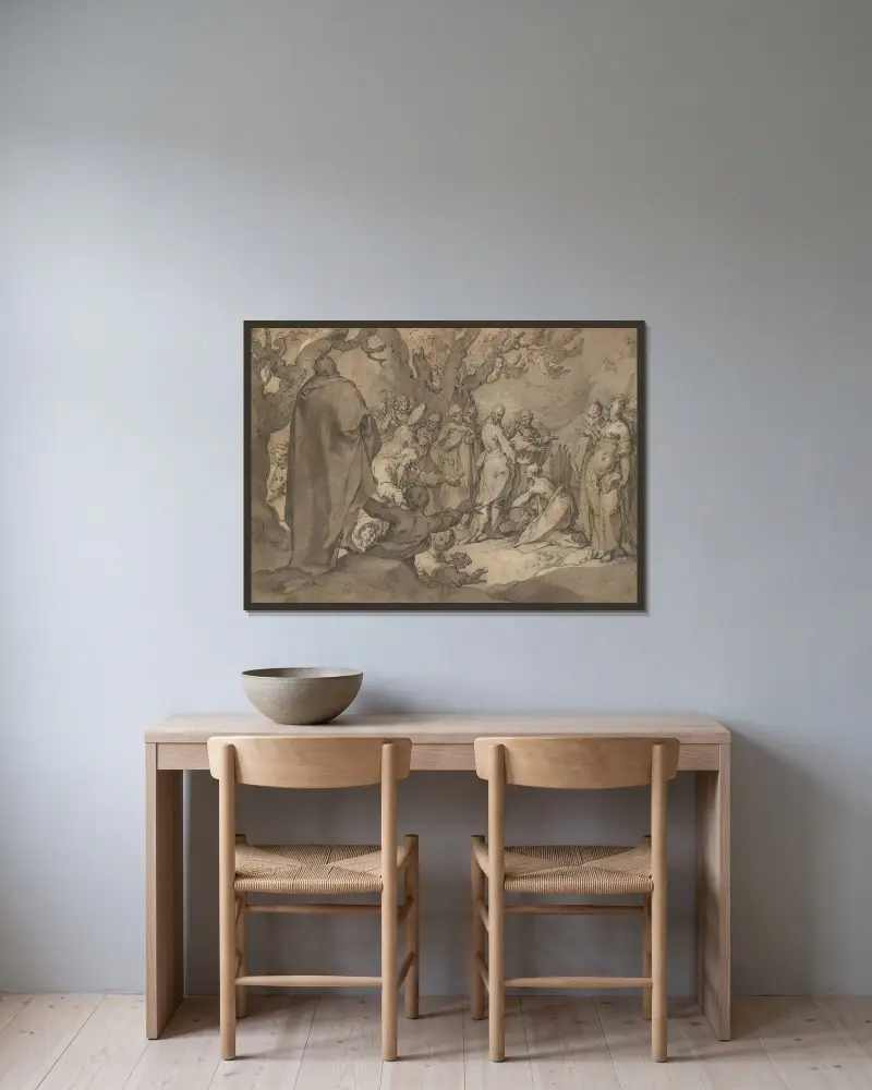Kristus och den kanaaneiska kvinnan av Abraham Bloemaert inramad på en vägg