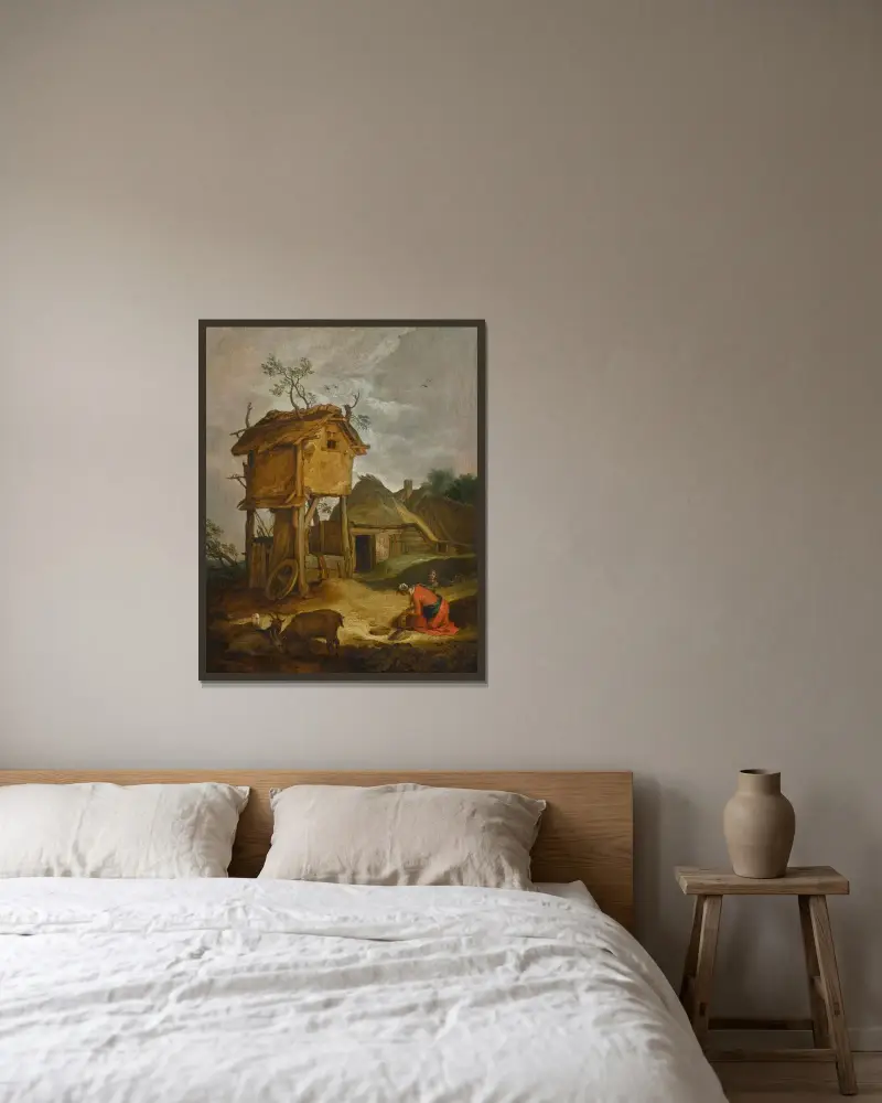 Gård med duvslag av Abraham Bloemaert inramad på en vägg