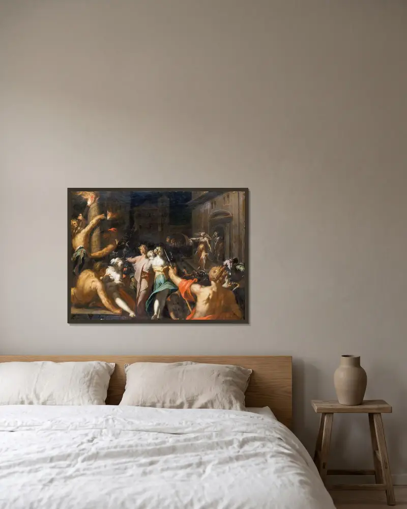 Judith visar Holofernes huvud av Abraham Bloemaert inramad på en vägg