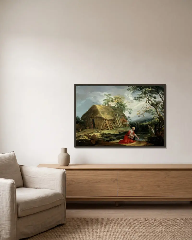 Latona och de lykiska bönderna av Abraham Bloemaert inramad på en vägg