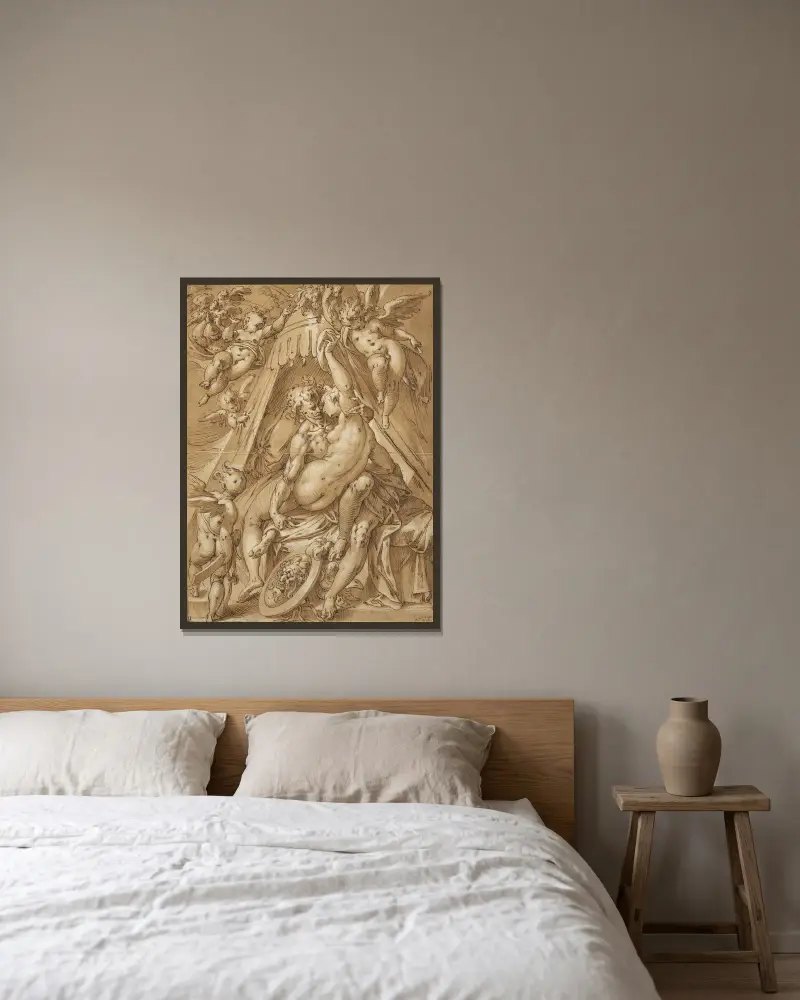 Mars och Venus av Abraham Bloemaert inramad på en vägg