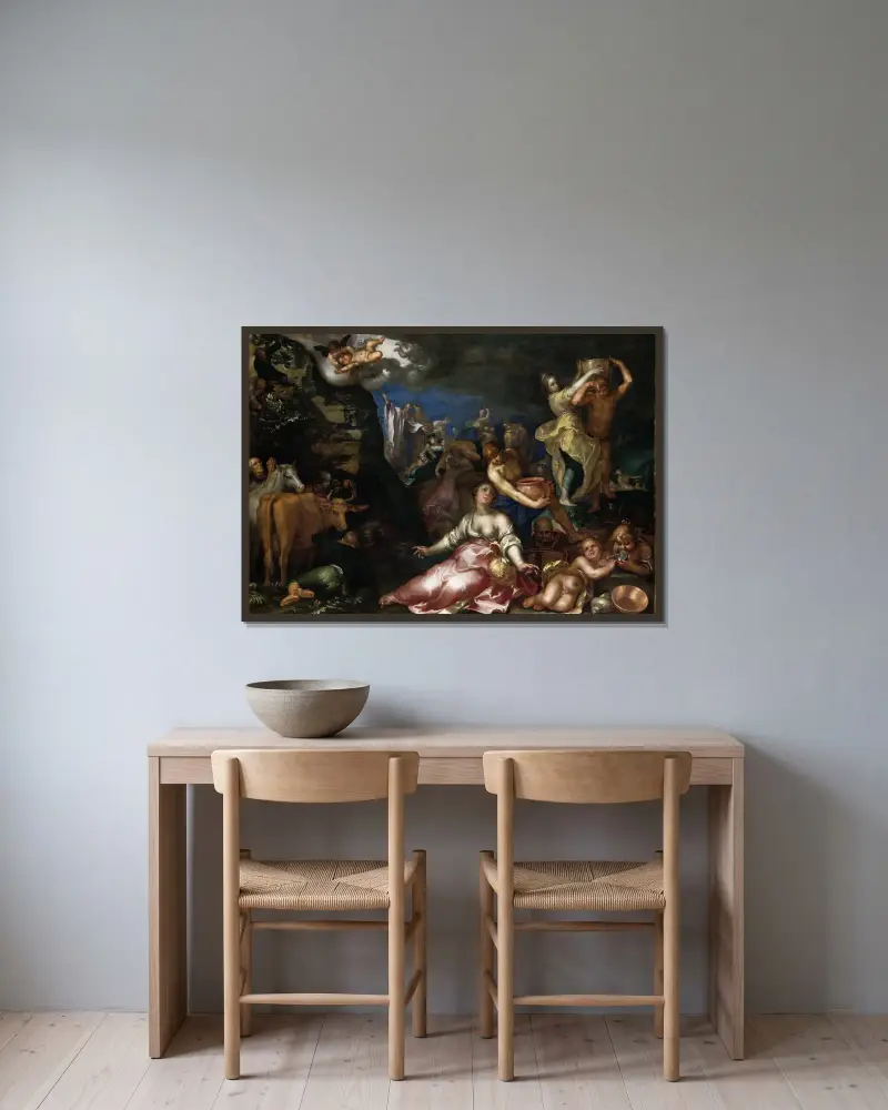 Moses Striking the Rock av Abraham Bloemaert inramad på en vägg