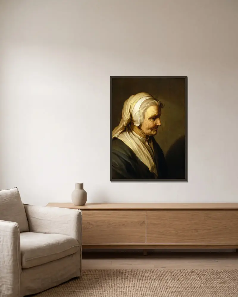 Gammal kvinna av Abraham Bloemaert inramad på en vägg