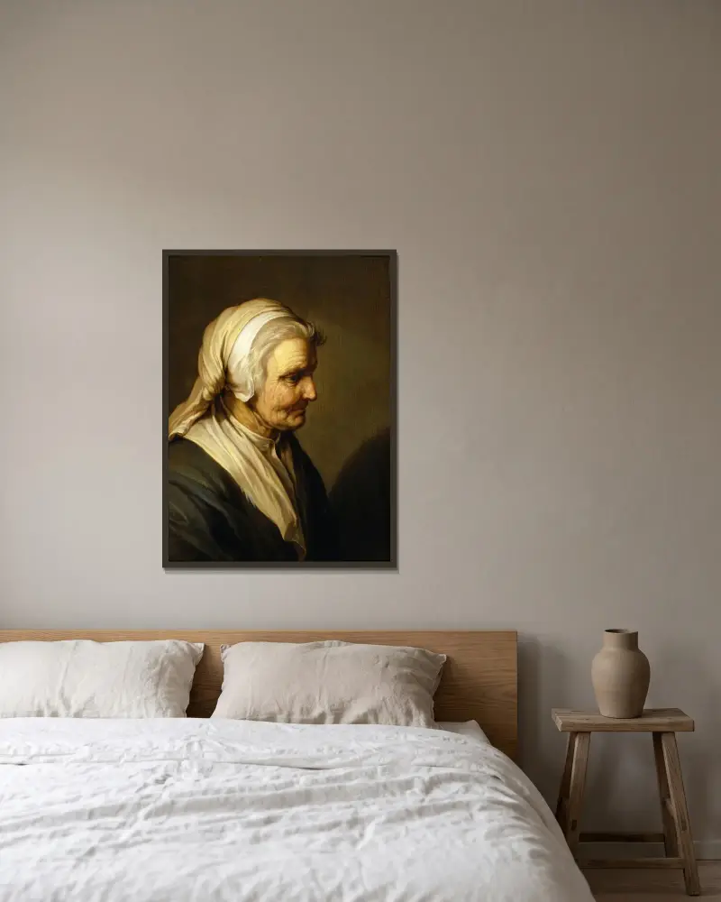 Gammal kvinna av Abraham Bloemaert inramad på en vägg