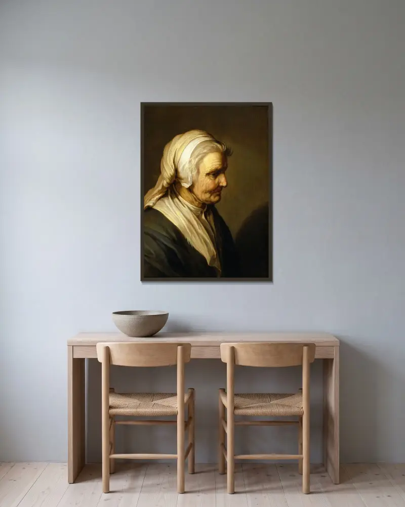 Gammal kvinna av Abraham Bloemaert inramad på en vägg