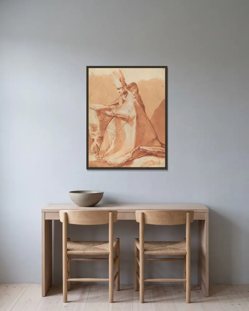 Sittande biskop av Abraham Bloemaert inramad på en vägg