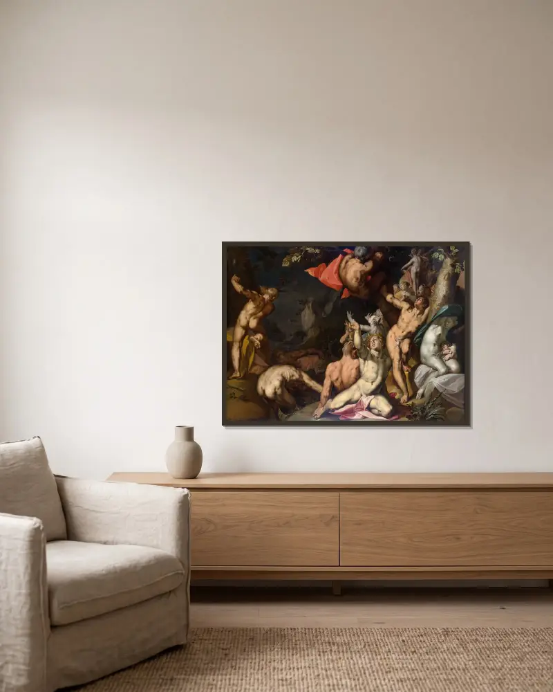 Syndafloden av Abraham Bloemaert inramad på en vägg