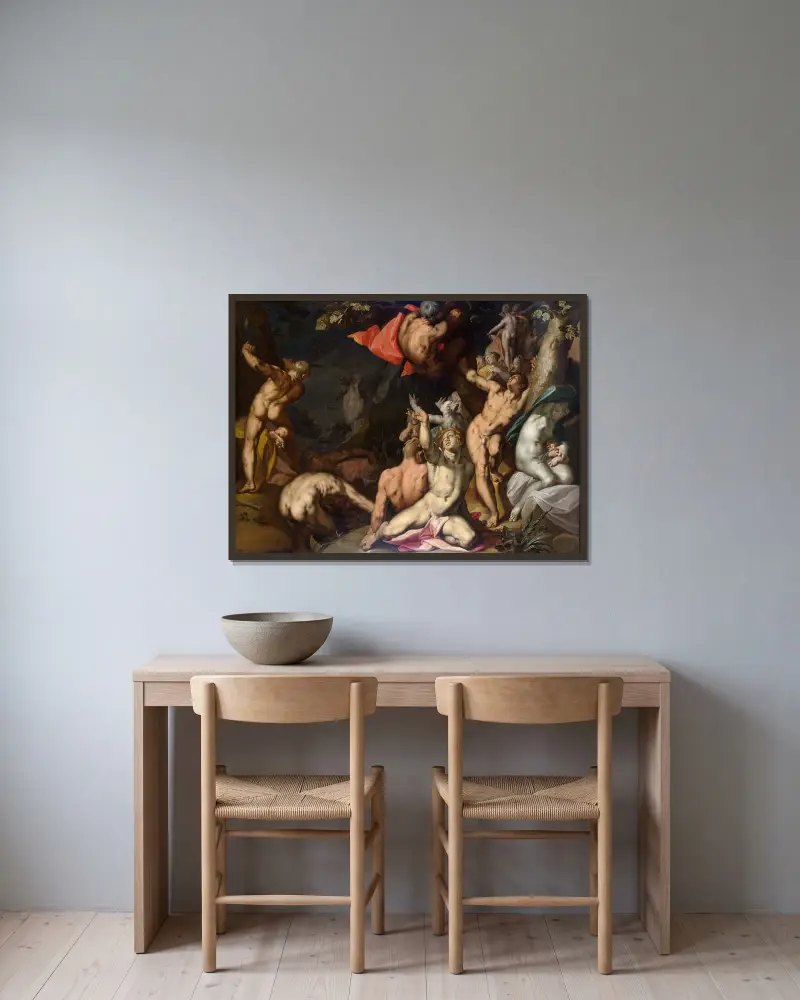 Syndafloden av Abraham Bloemaert inramad på en vägg