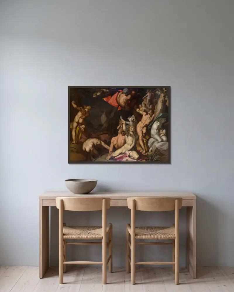Die Sintflut von Abraham Bloemaert gerahmt an einer Wand