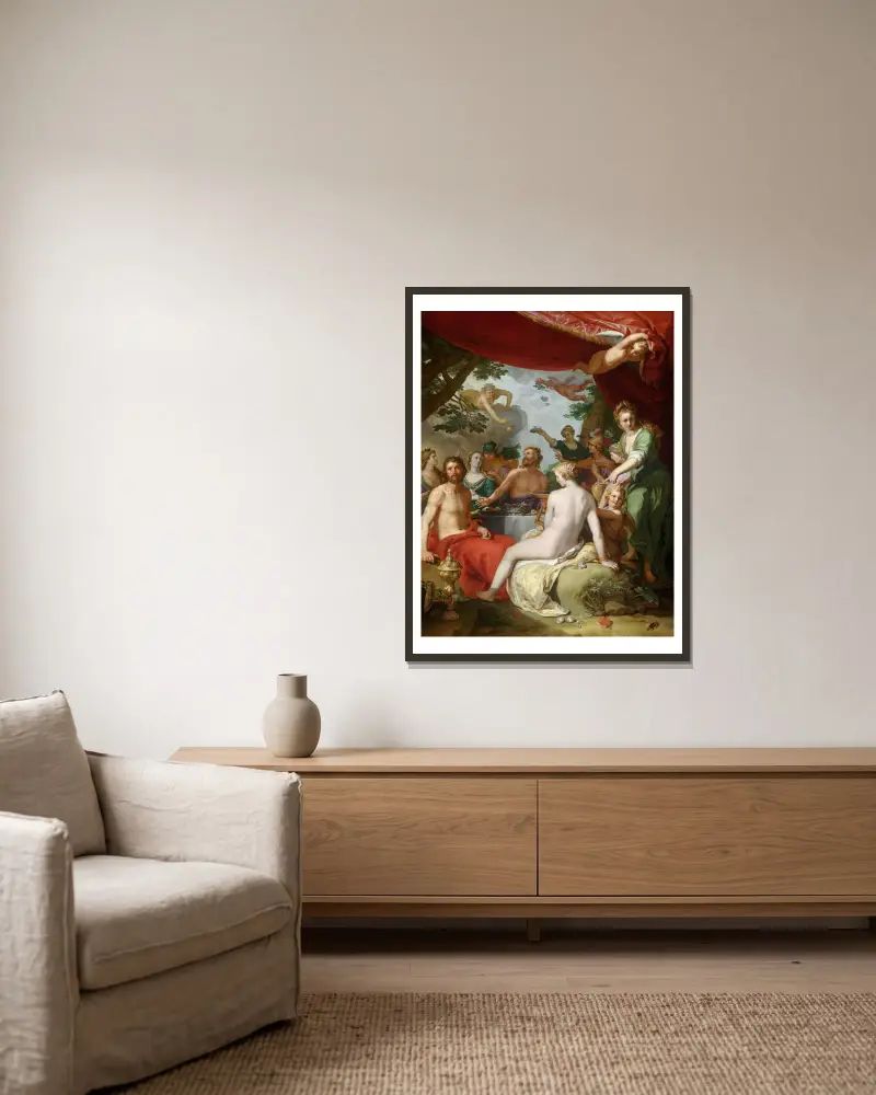 The Feast of The Gods At The Wedding of Peleus and Thetis av Abraham Bloemaert inramad på en vägg