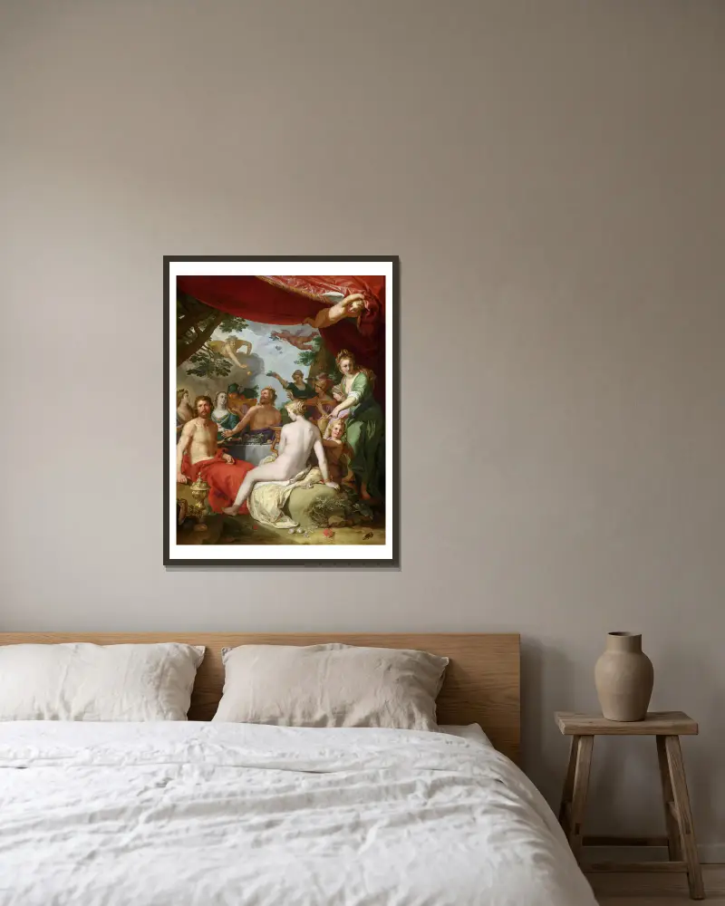 The Feast of The Gods At The Wedding of Peleus and Thetis av Abraham Bloemaert inramad på en vägg