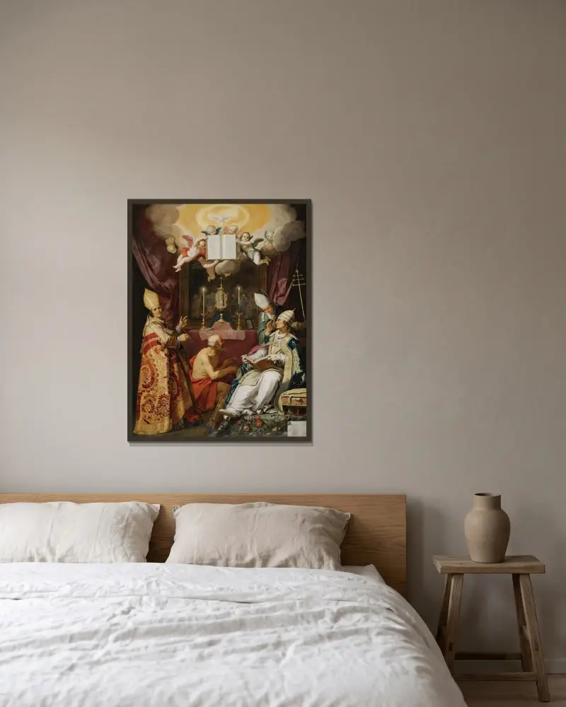 The Four Fathers Of The Latin Church av Abraham Bloemaert inramad på en vägg