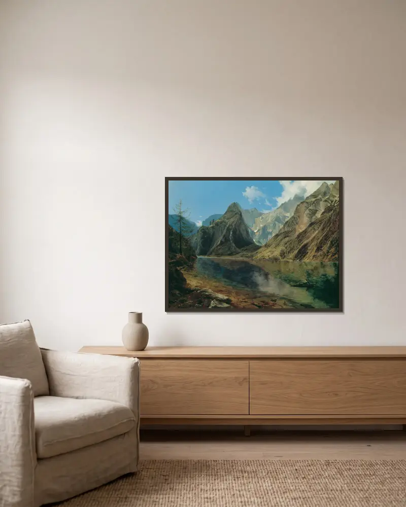 Der Königssee mit dem Watzmann von Adalbert Stifter gerahmt an einer Wand