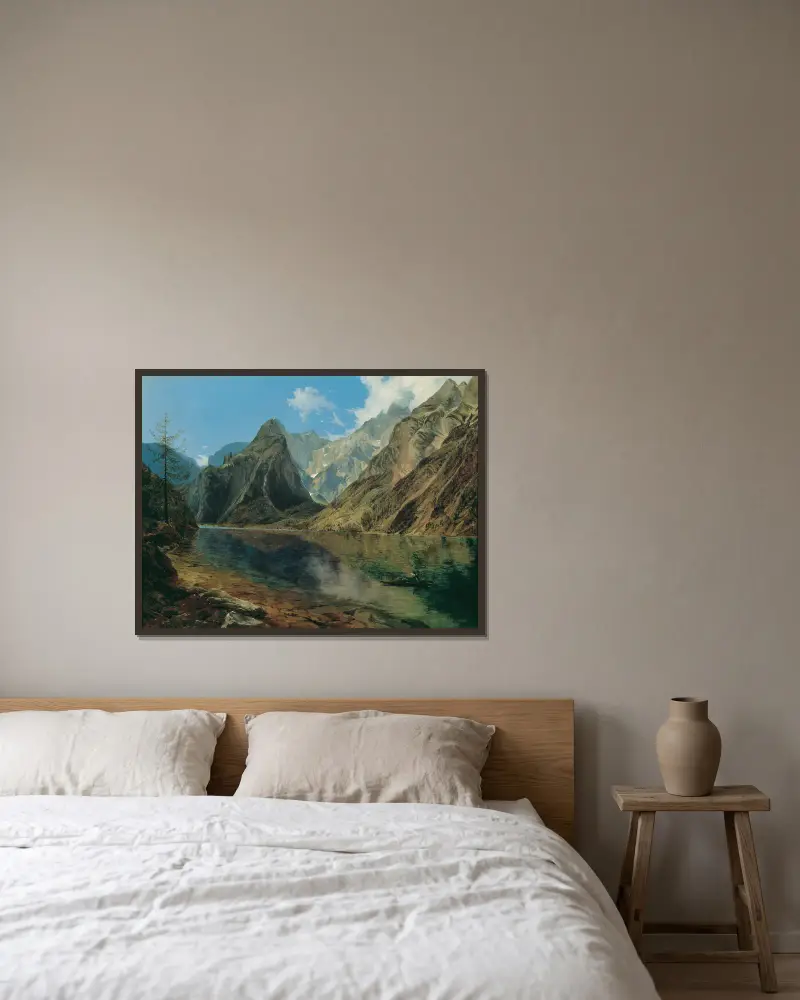 Der Königssee mit dem Watzmann von Adalbert Stifter gerahmt an einer Wand