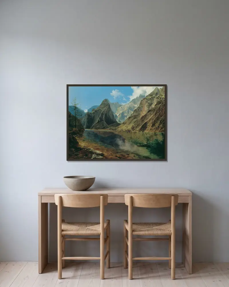 Der Königssee mit dem Watzmann von Adalbert Stifter gerahmt an einer Wand