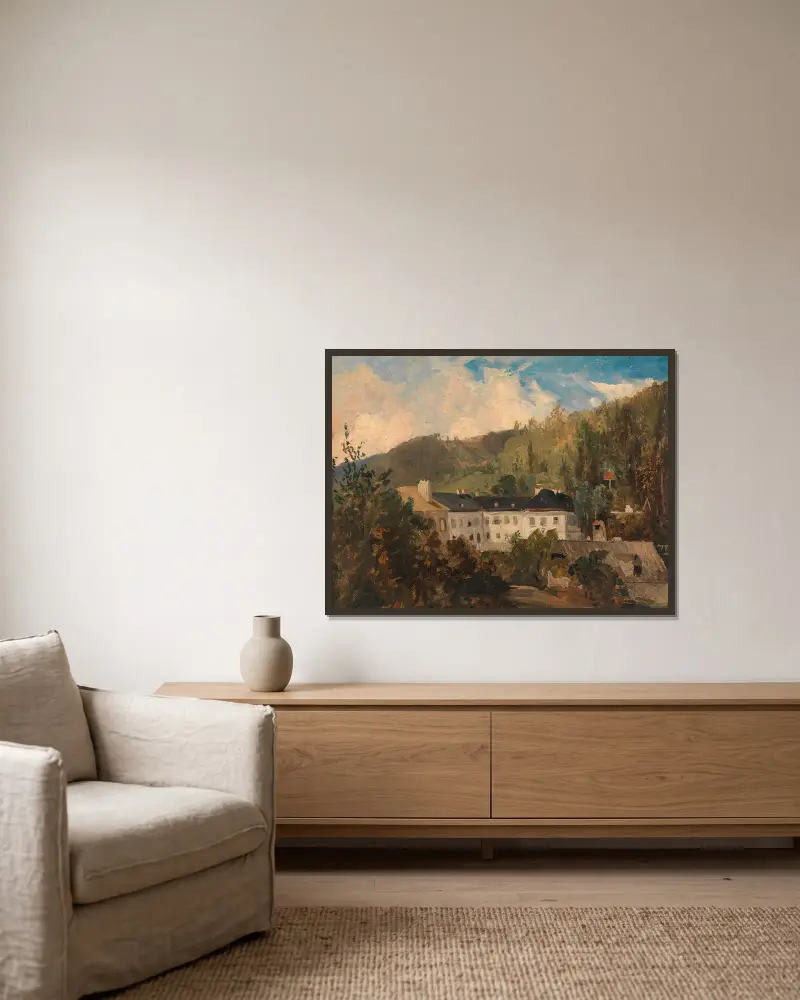 Motiv aus Neuwaldegg von Adalbert Stifter gerahmt an einer Wand