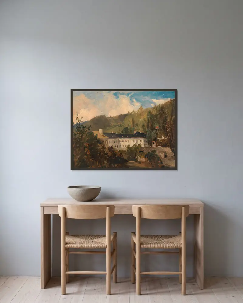 Motiv aus Neuwaldegg von Adalbert Stifter gerahmt an einer Wand
