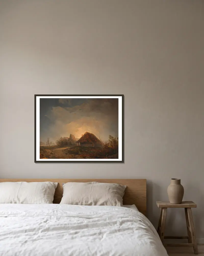 Westungarische Landschaft mit Hütten und aufgehendem Mond av Adalbert Stifter inramad på en vägg
