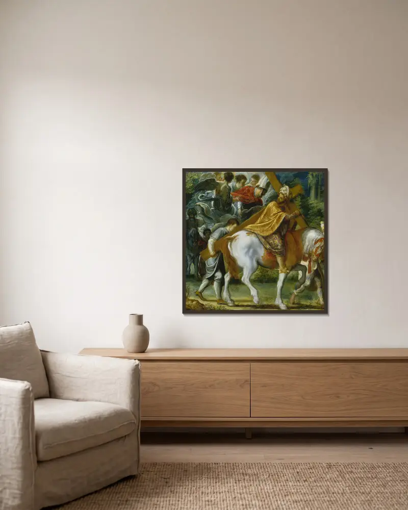 Heraclius on Horseback with the Cross av Adam Elsheimer inramad på en vägg